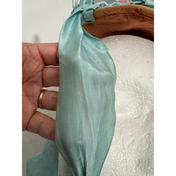 Vintage 1940s Feathered Cocktail Fascinator Hat w Chin Ribbon Blue Pink w Box main image 15